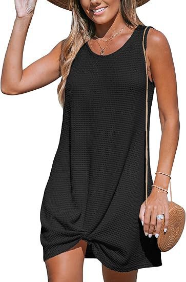 Damen lässiges Sommerkleid aus strukturierter Baumwolle mit verspieltem Knoten EB
