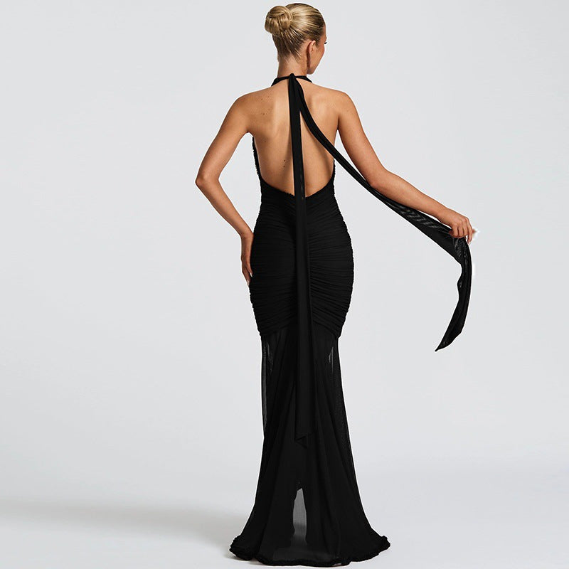 Damen Elegantes Abendkleid mit tiefem V-Ausschnitt und Rüschendetails EB