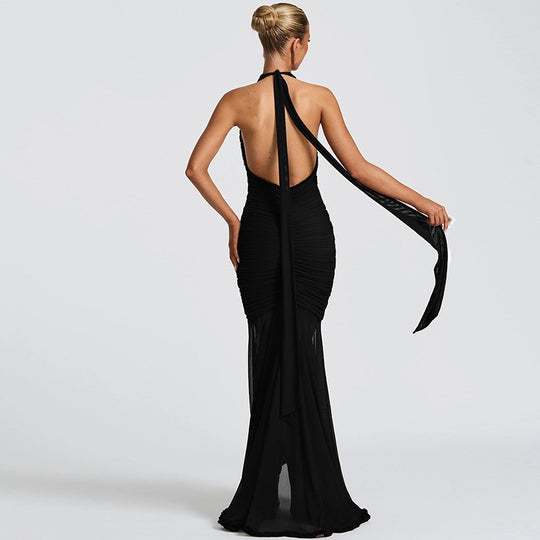 Damen Elegantes Abendkleid mit tiefem V-Ausschnitt und Rüschendetails EB