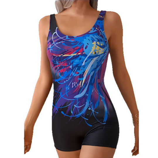Damen Sportlicher Einteiler Badeanzug mit dynamischem Farbverlauf EB