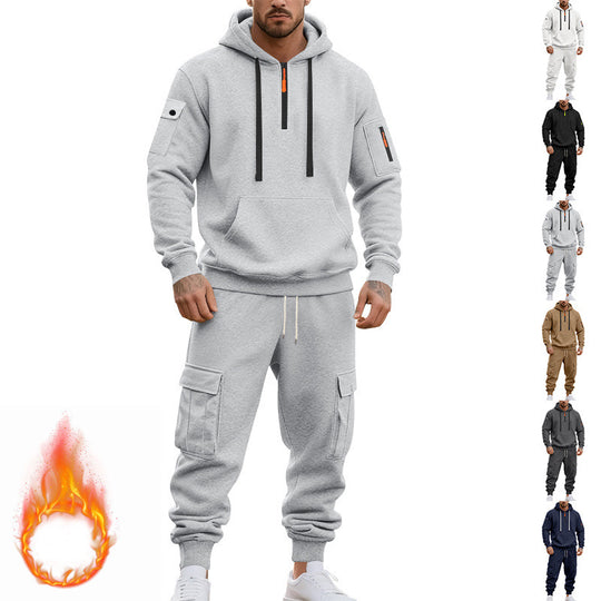 Herren nan technischer Cargo-Jogginganzug mit Halbzip, Kapuze und Mehrfachtaschen EB
