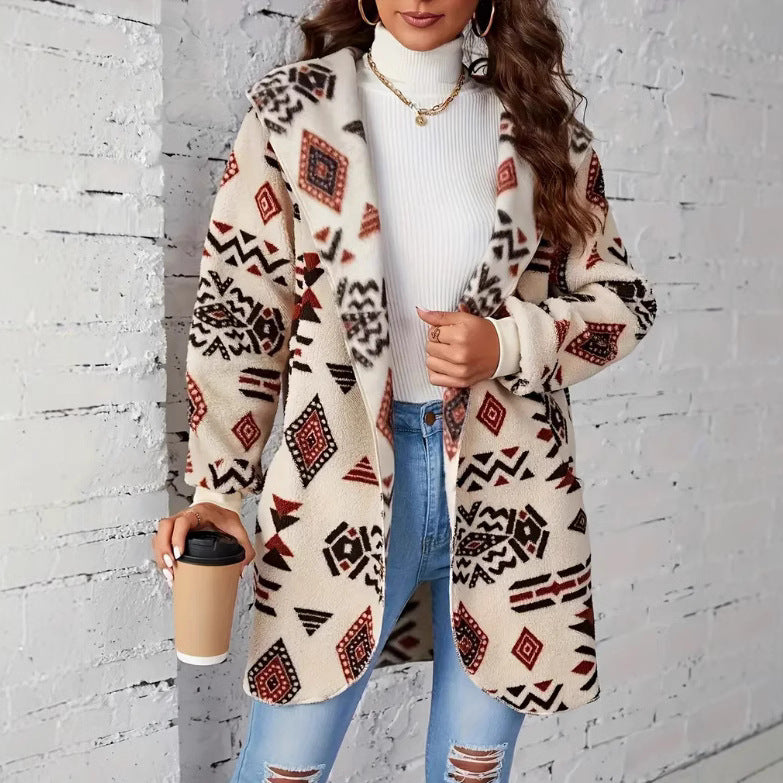 Damen Plüschjacke mit Ethno-Muster EB