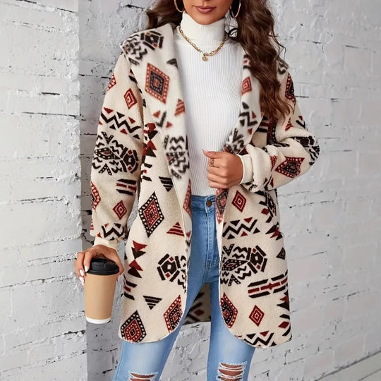 Damen Plüschjacke mit Ethno-Muster EB