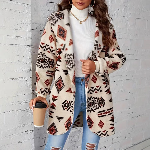 Damen Plüschjacke mit Ethno-Muster EB