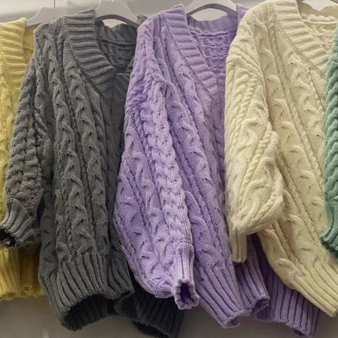 Damen Kuscheliger Grobstrick-Cardigan mit V-Ausschnitt und weiten Ärmeln EB