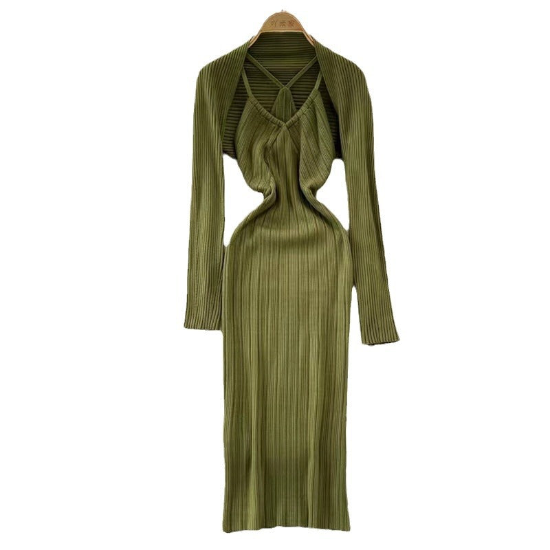 Damen elegantes Maxikleid mit raffinierten Falten und tiefem Ausschnitt EB