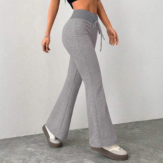 Damen Flared Loungehose mit hohem Bund und elastischem Kordelzug EB
