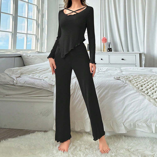 Damen lässiges Lounge-Set mit asymmetrischem Zipfeloberteil, gekreuztem Ausschnitt und weitem Bein Eichborn Berlin