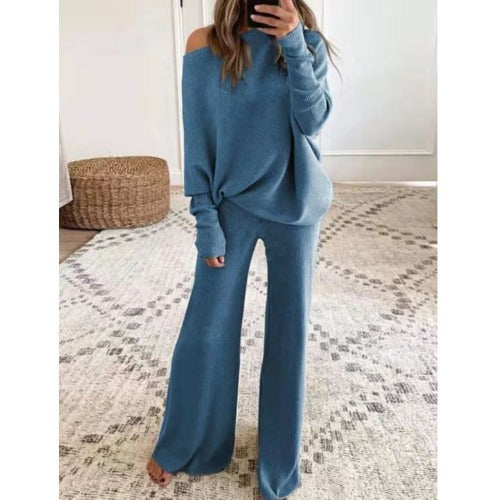 Damen Kuscheliges Lounge-Set mit weitem Schnitt und Off-Shoulder-Design EB