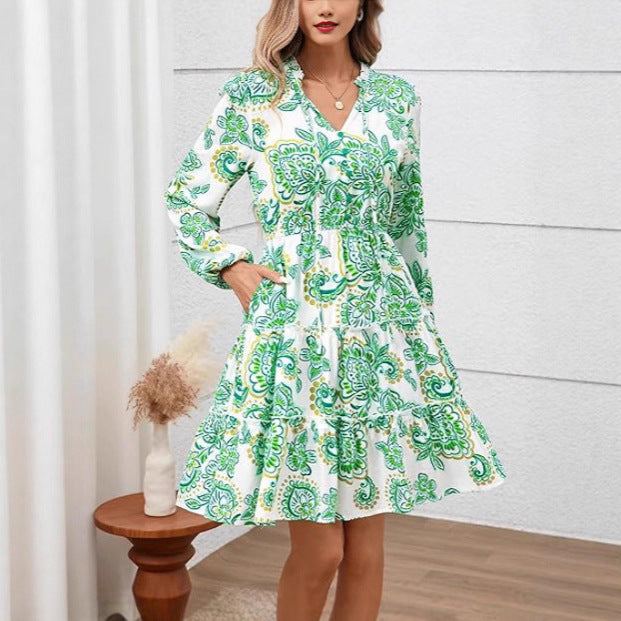 Damen Freizeitkleid mit Rüschendetails und floralem Muster EB