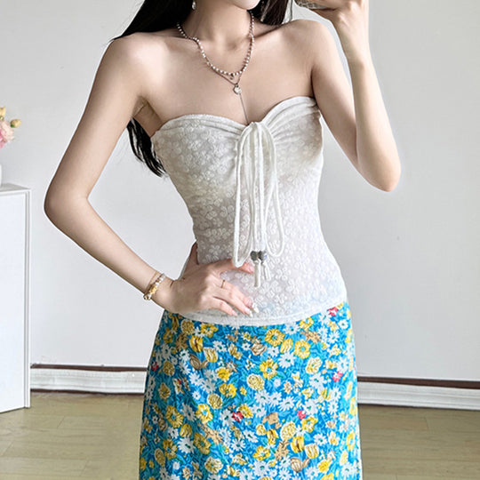 Damen Bandeau-Oberteil mit floralem Muster und geflochtenem Detail EB