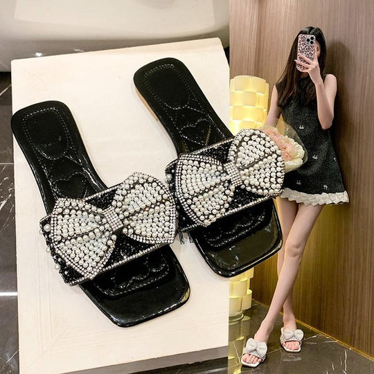 Damen Glamouröse Riemchen-Sandalen mit funkelndem Schleifen-Design EB