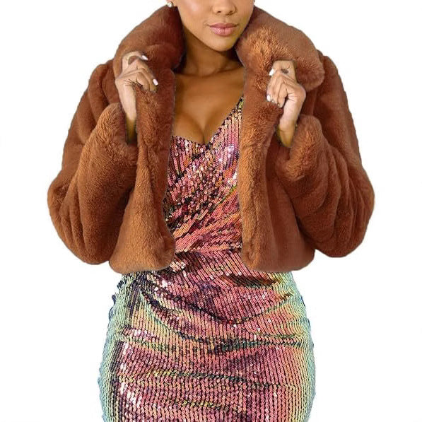 Damen Luxuriöse Kunstpelzjacke im eleganten Cropped-Design EB