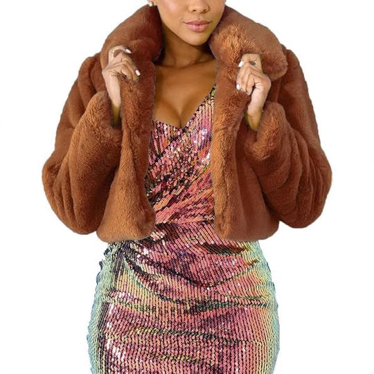 Damen Luxuriöse Kunstpelzjacke im eleganten Cropped-Design EB