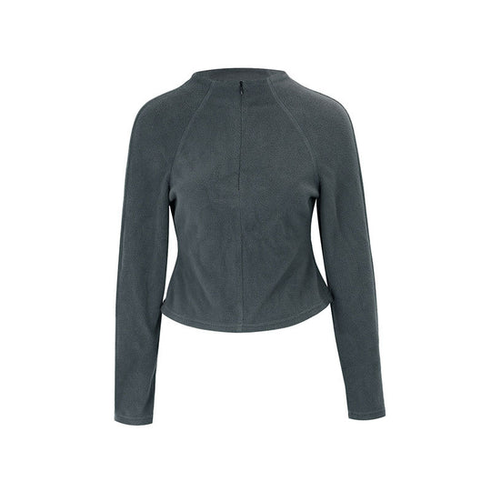 Damen sportlicher Fleece-Oberteil mit Stehkragen und Reißverschluss EB