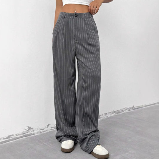 Damen Elegante und weite Stoffhose mit Streifenmuster EB