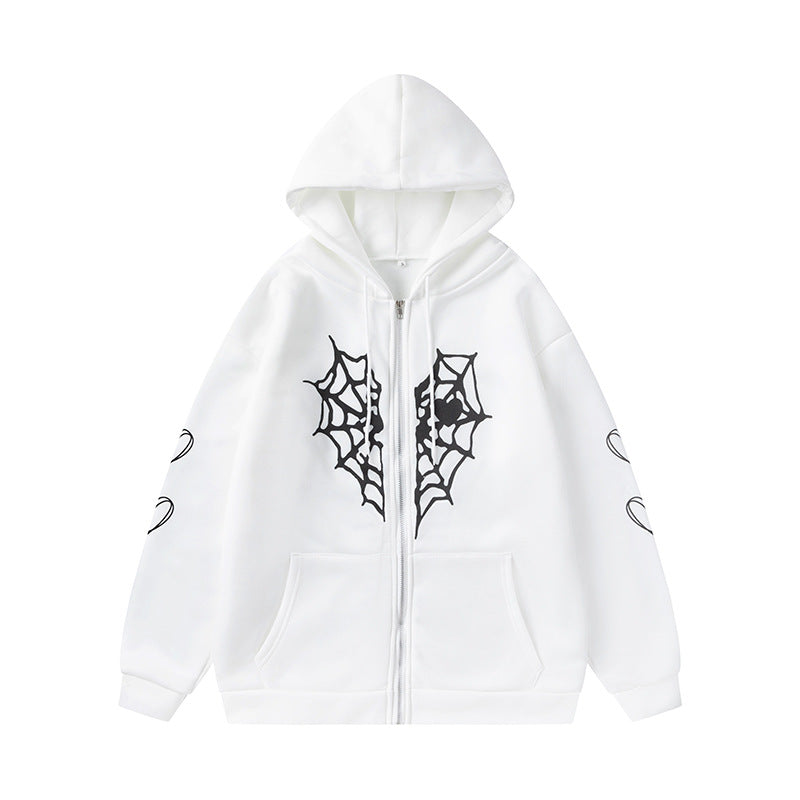 Damen Kapuzenjacke mit auffälligem Spinnenmotiv und praktischen Taschen EB