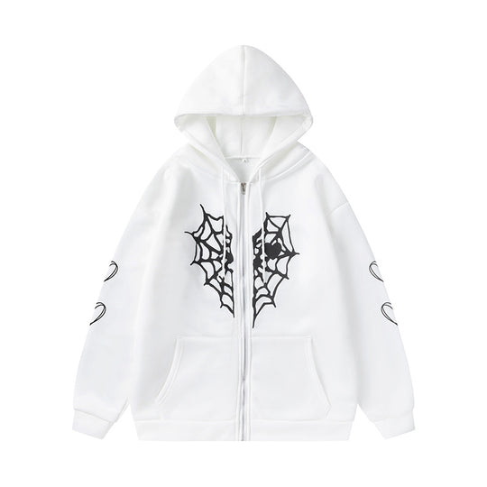 Damen Kapuzenjacke mit auffälligem Spinnenmotiv und praktischen Taschen EB