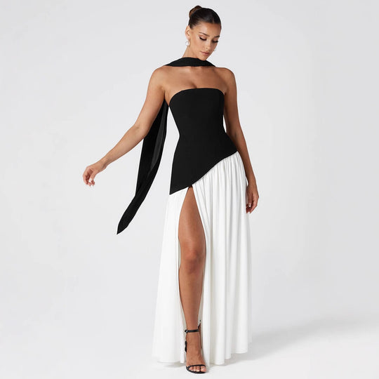 Damen Maxikleid mit schulterfreiem Design und dekorativem Wickelausschnitt EB