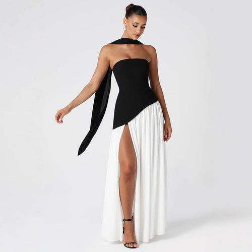Damen Maxikleid mit schulterfreiem Design und dekorativem Wickelausschnitt EB