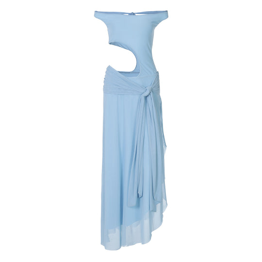 Damen Elegantes Maxikleid mit asymmetrischem Ausschnitt und raffiniertem Wickeldesign EB