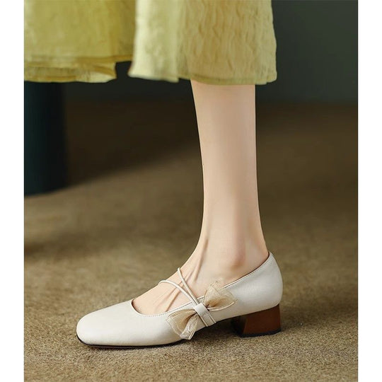 Damen Ballerina mit elegantem Schleifen-Detail und bequemem Blockabsatz EB