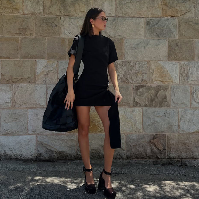 Damen Asymmetrisches Minikleid mit elegantem Schlitz und raffinierten Details EB