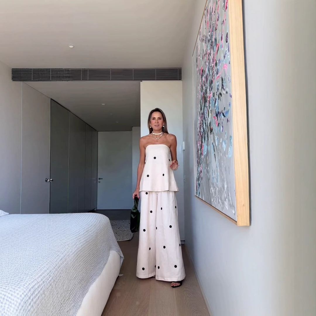 Damen Set aus ärmellosem Top und weitem Hosen mit Punkten EB