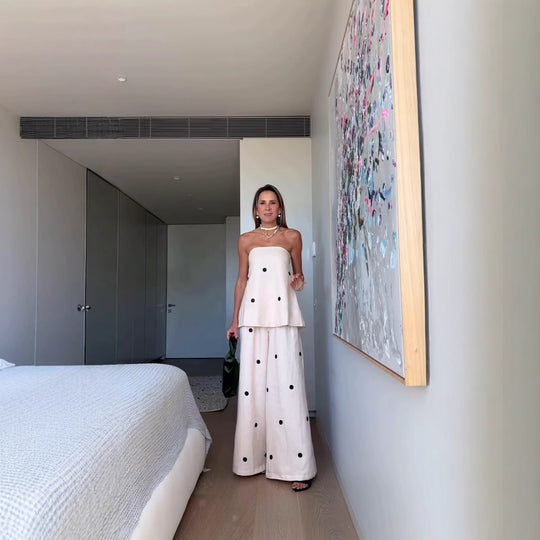 Damen Set aus ärmellosem Top und weitem Hosen mit Punkten EB