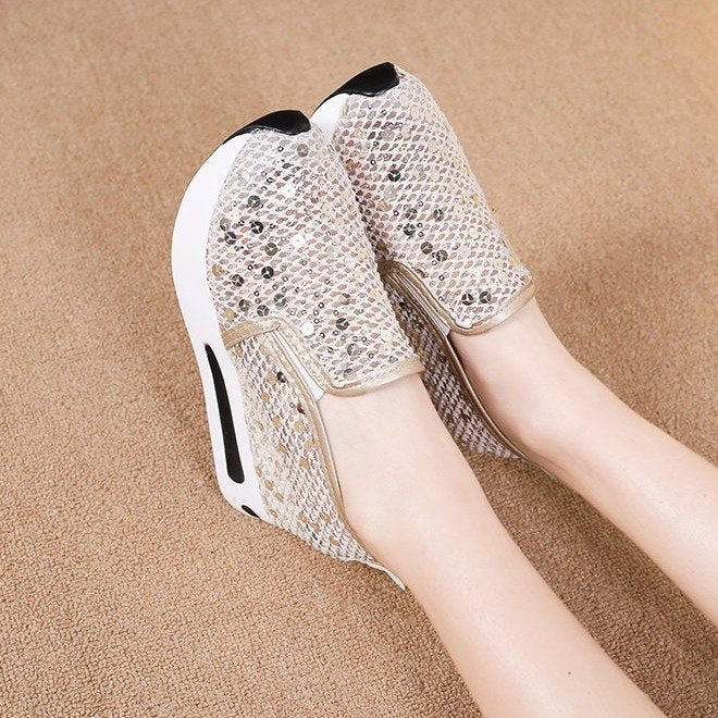 Damen Wedge-Sneaker mit glitzerndem Obermaterial und komfortabler Sohle EB