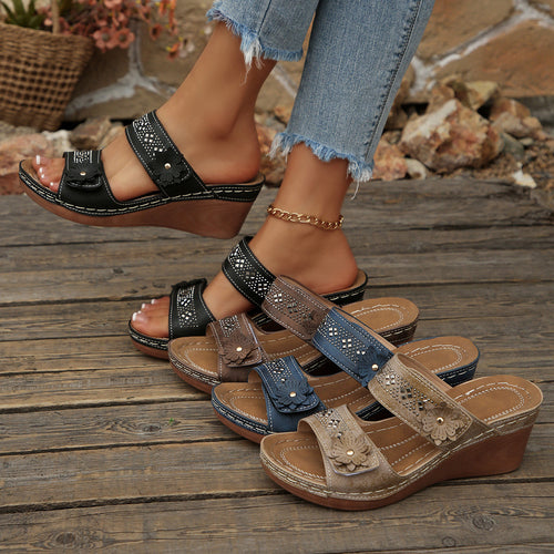 Damen Elegante und bequeme Wedge-Sandalen mit floralen Applikationen EB