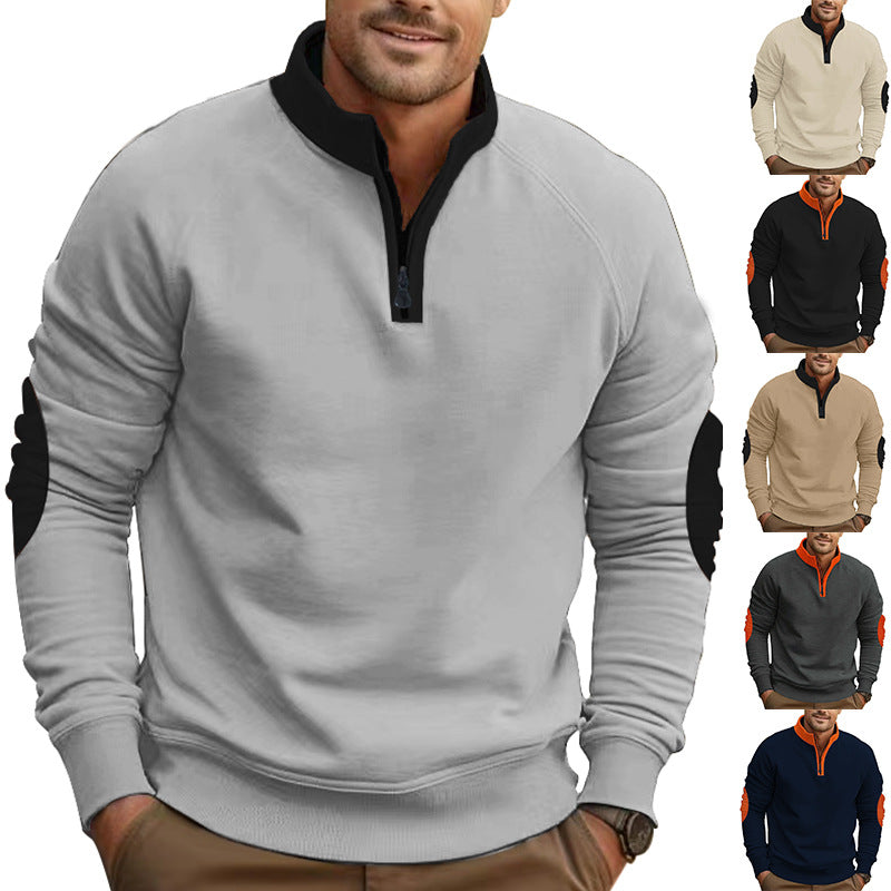 Herren nan legeres Baumwollmix-Halbzip-Sweatshirt mit Stehkragen, Raglanärmeln und verstärkten Ellbogen EB