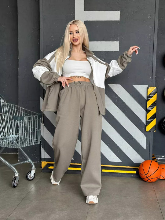 Damen sportliches Set aus hochfunktionalem Fleece-Material mit Reißverschluss EB