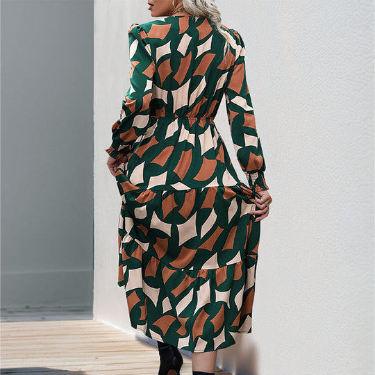 Damen Maxikleid mit dekorativem Bindegürtel und voluminösen Ärmeln EB