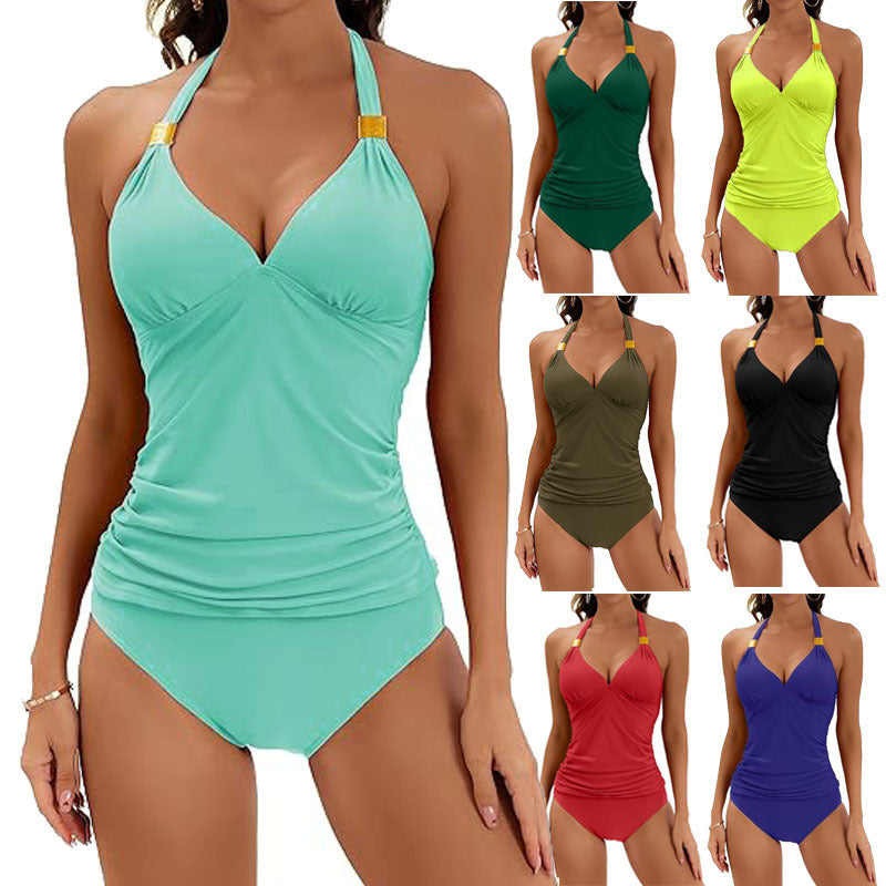 Damen Tankini mit Gerafftem Oberteil und Hohem Bund EB