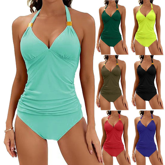 Damen Tankini mit Gerafftem Oberteil und Hohem Bund EB
