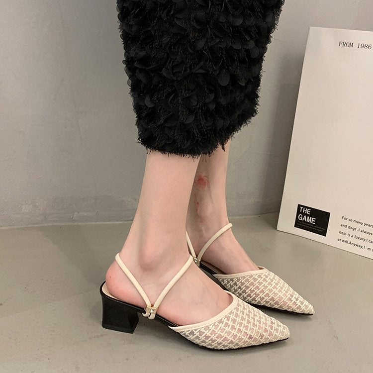 Damen elegante Sling-Pumps mit transparentem Mesh-Obermaterial und komfortablem Blockabsatz EB