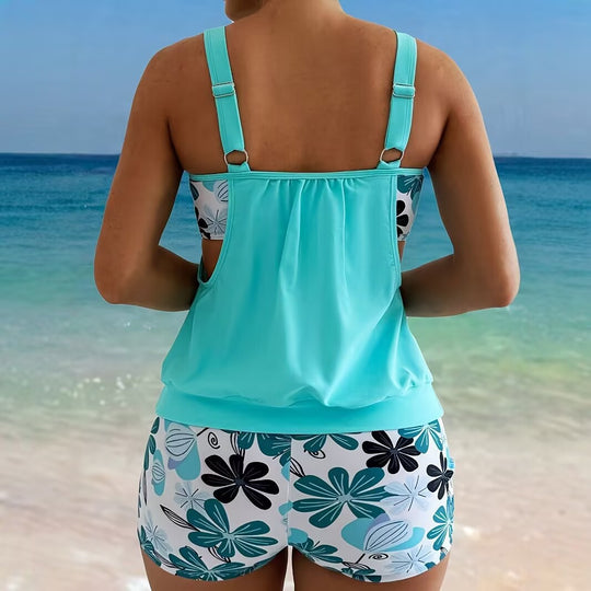 Damen Sport Tankini-Set mit floralem Design und bequemen Shorts EB