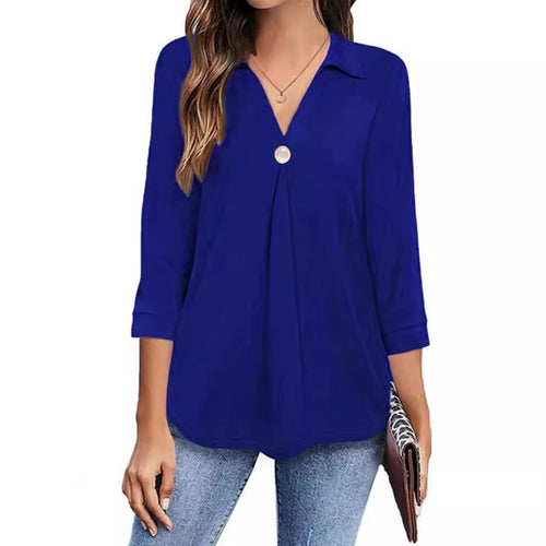 Damen Langarm Bluse mit elegantem V-Ausschnitt und dekorativen Falten EB