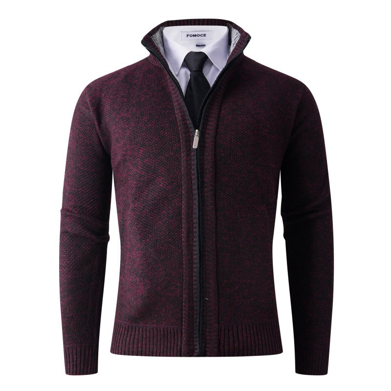 Herren stylische Strickjacke mit hohem Kragen und praktischen Taschen EB