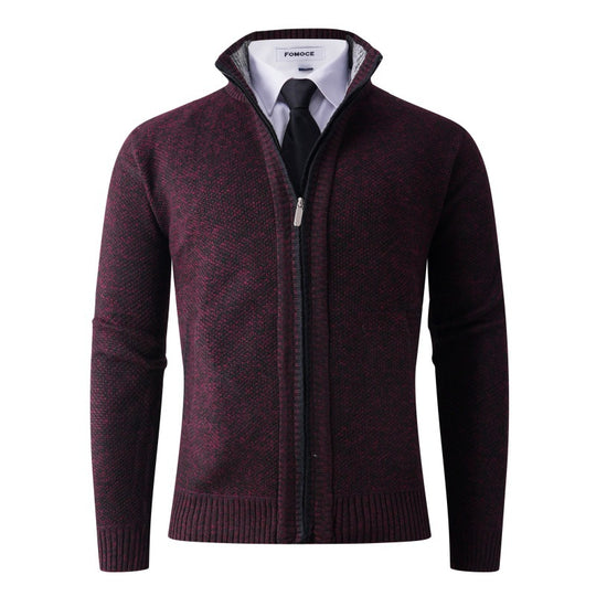 Herren stylische Strickjacke mit hohem Kragen und praktischen Taschen EB