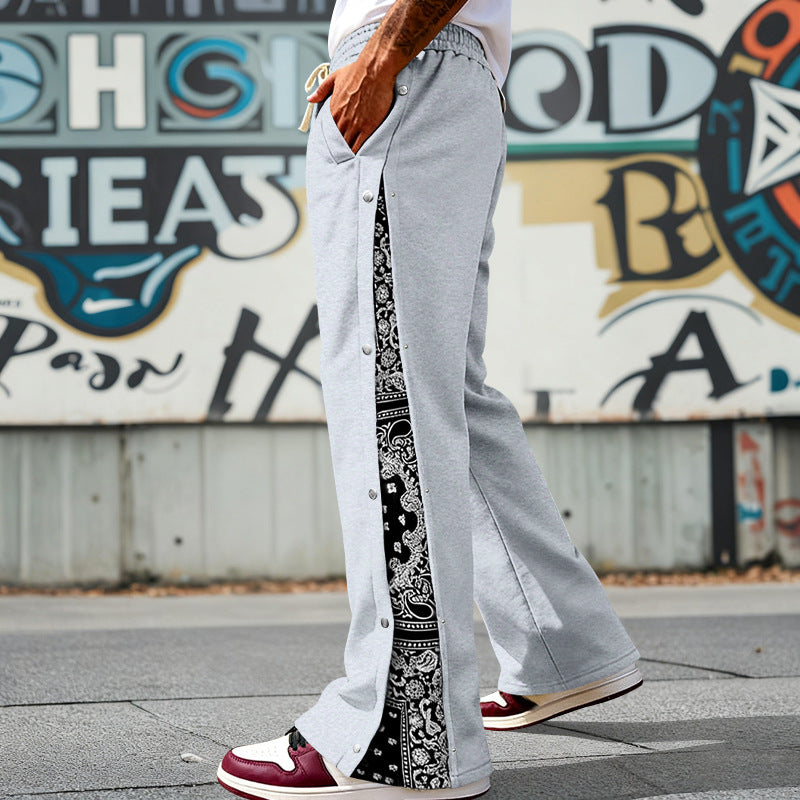 Herren nan weit geschnittene Snap-Front Jogginghose mit Paisley-Seiteneinsatz und elastischem Komfortbund EB