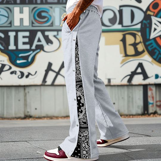 Herren nan weit geschnittene Snap-Front Jogginghose mit Paisley-Seiteneinsatz und elastischem Komfortbund EB