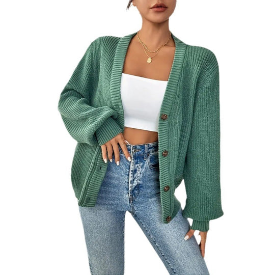 Damen Grobstrickjacke mit knöpfen und weitem Schnitt EB