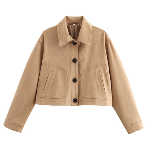 Damen cropped Jacke aus weichem Kunstleder mit seitlichen Eingrifftaschen EB