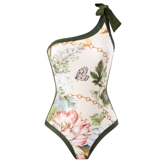 Damen Einteiler Badeanzug mit asymmetrischem Schnitt und elegantem Wickelrock EB