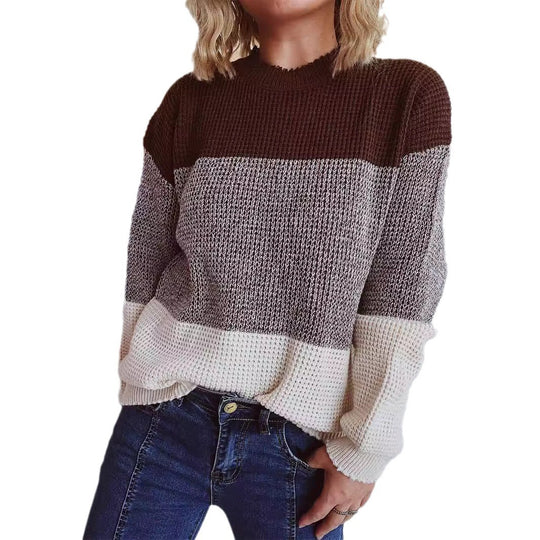 Damen gemütlicher Pullover mit trendy Streifenmuster EB