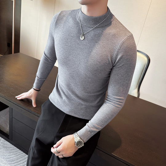 Herren modischer Pullover mit hohem Kragen und eleganter Passform EB