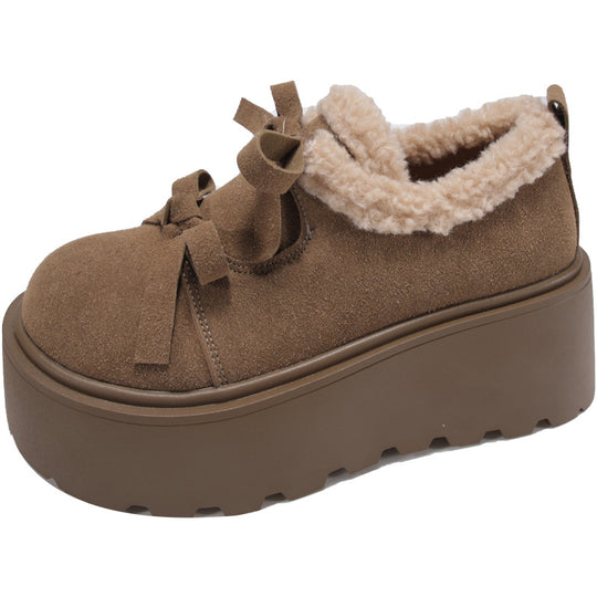 Damen Komfortable Plateau-Schuhe mit weichem Lammfell-Design EB