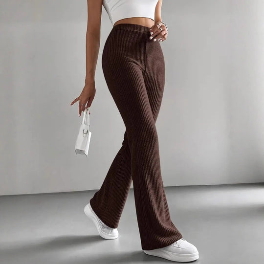 Damen Hochtaillierte Flared-Hose mit Rippstruktur EB